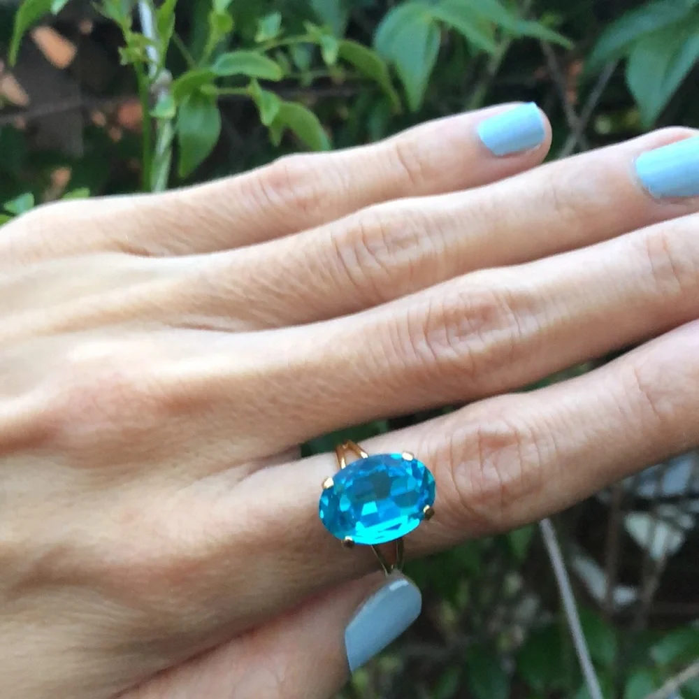 Aquamarine Oval Crystal Ring